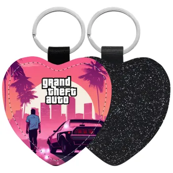 GTA (grand theft auto), Μπρελόκ PU δερμάτινο glitter καρδιά ΜΑΥΡΟ