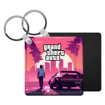 GTA (grand theft auto), Μπρελόκ Δερματίνη, τετράγωνο ΜΑΥΡΟ (5x5cm)