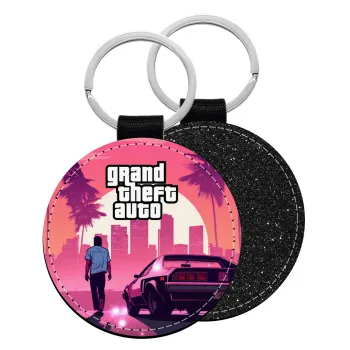GTA (grand theft auto), Μπρελόκ Δερματίνη, στρογγυλό ΜΑΥΡΟ (5cm)