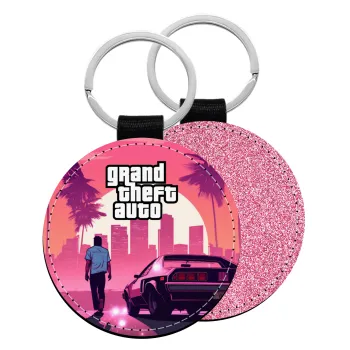 GTA (grand theft auto), Μπρελόκ Δερματίνη, στρογγυλό ΡΟΖ (5cm)