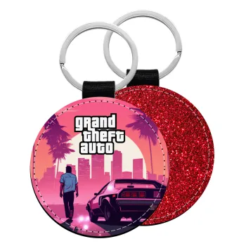 GTA (grand theft auto), Μπρελόκ Δερματίνη, στρογγυλό ΚΟΚΚΙΝΟ (5cm)
