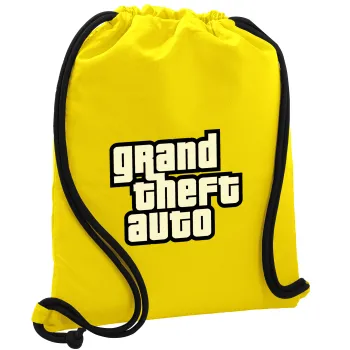 GTA (grand theft auto), Τσάντα πλάτης πουγκί GYMBAG Κίτρινη, με τσέπη (40x48cm) & χονδρά κορδόνια