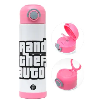 GTA (grand theft auto), Children's hot water bottle, stainless steel, with safety straw, PINK (500ml)