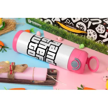 GTA (grand theft auto), Easter candle, Childrens hot water bottle, stainless steel, with safety straw, PINK (500ml)