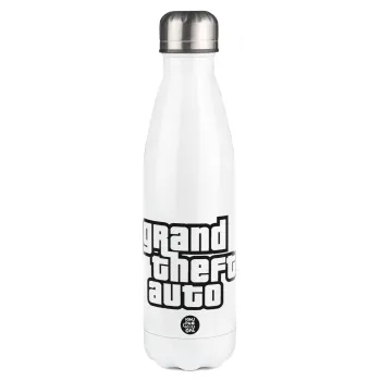 GTA (grand theft auto), Μεταλλικό παγούρι θερμός Λευκό (Stainless steel), διπλού τοιχώματος, 500ml
