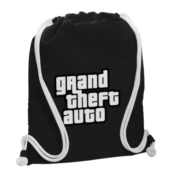 GTA (grand theft auto), Τσάντα πλάτης πουγκί GYMBAG Μαύρη, με τσέπη (40x48cm) & χονδρά λευκά κορδόνια