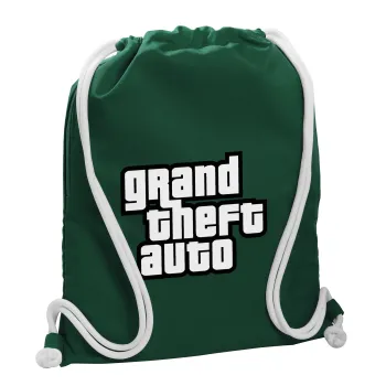 GTA (grand theft auto), Backpack pouch GYMBAG BOTTLE GREEN, with pocket (40x48cm) & thick white cords