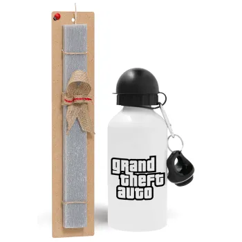 GTA (grand theft auto), Easter Set, metallic aluminum water bottle (500ml) & aromatic flat Easter candle (30cm) (GRAY)