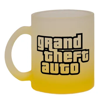 GTA (grand theft auto), Κούπα γυάλινη δίχρωμη με βάση το κίτρινο ματ, 330ml