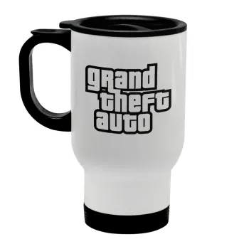 GTA (grand theft auto), Stainless steel travel mug with lid, double wall white 450ml
