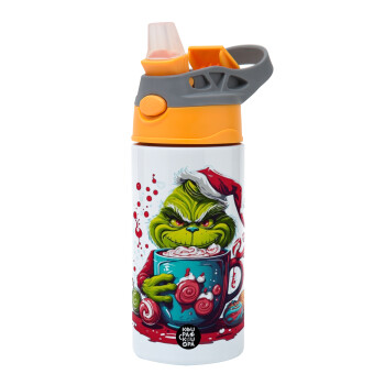 Giggling Grinchy Galore, Παιδικό παγούρι θερμό, ανοξείδωτο, με καλαμάκι ασφαλείας, Πορτοκαλί/Γκρι (360ml) BPA-FREE