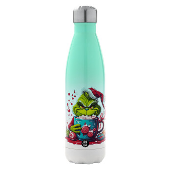 Giggling Grinchy Galore, Metal mug thermos Green/White (Stainless steel), double wall, 500ml