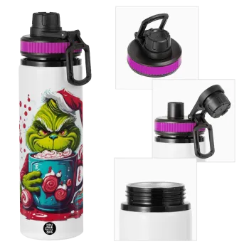 Giggling Grinchy Galore, Μεταλλικό παγούρι νερού με καπάκι ασφαλείας, αλουμινίου 850ml