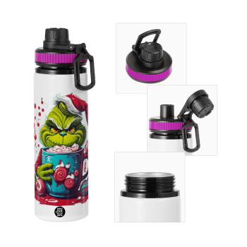 Giggling Grinchy Galore, Μεταλλικό παγούρι νερού με καπάκι ασφαλείας, αλουμινίου 850ml