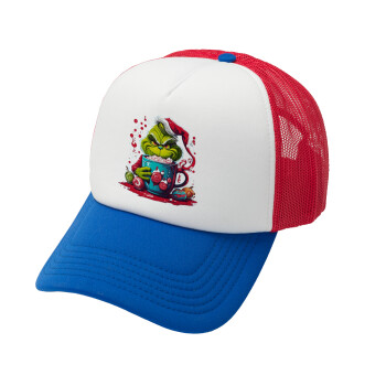 Giggling Grinchy Galore, Καπέλο Soft Trucker με Δίχτυ Red/Blue/White 