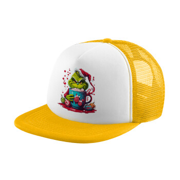 Giggling Grinchy Galore, Καπέλο Soft Trucker με Δίχτυ Κίτρινο/White 