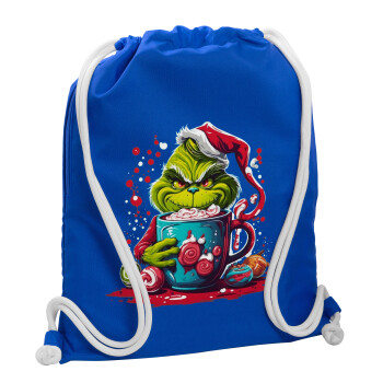Giggling Grinchy Galore, Τσάντα πλάτης πουγκί GYMBAG Μπλε, με τσέπη (40x48cm) & χονδρά κορδόνια