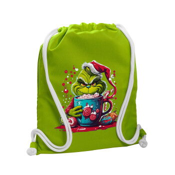Giggling Grinchy Galore, Τσάντα πλάτης πουγκί GYMBAG LIME GREEN, με τσέπη (40x48cm) & χονδρά κορδόνια