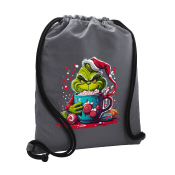 Giggling Grinchy Galore, Backpack pouch GYMBAG GREY, with pocket (40x48cm) & thick cords
