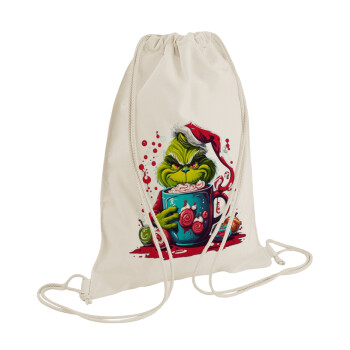Giggling Grinchy Galore, Τσάντα πλάτης πουγκί GYMBAG natural (28x40cm)