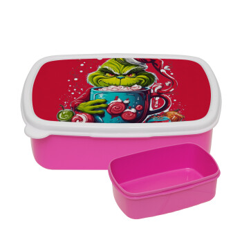 Giggling Grinchy Galore, ΡΟΖ παιδικό δοχείο φαγητού (lunchbox) πλαστικό (BPA-FREE) Lunch Βox M18 x Π13 x Υ6cm