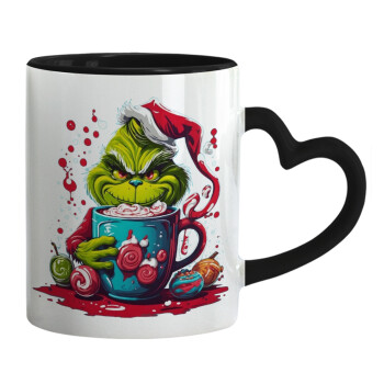 Giggling Grinchy Galore, Κούπα καρδιά χερούλι μαύρη, κεραμική, 330ml