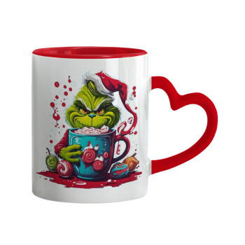 Giggling Grinchy Galore, Mug heart red handle, ceramic, 330ml