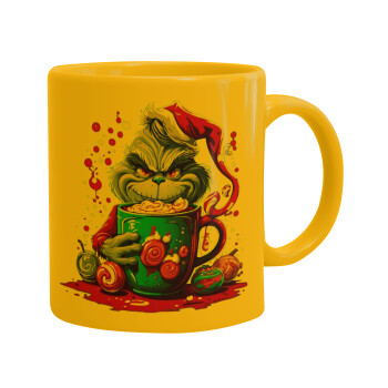 Giggling Grinchy Galore, Ceramic coffee mug yellow, 330ml (1pcs)