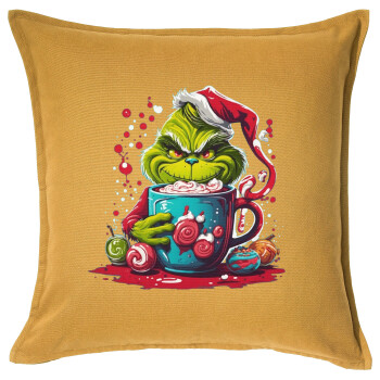 Giggling Grinchy Galore, Μαξιλάρι καναπέ Κίτρινο 100% βαμβάκι, περιέχεται το γέμισμα (50x50cm)