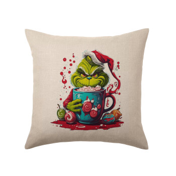 Giggling Grinchy Galore, Μαξιλάρι καναπέ ΛΙΝΟ 40x40cm περιέχεται το  γέμισμα