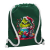 Backpack pouch GYMBAG BOTTLE GREEN, with pocket (40x48cm) & thick white cords
