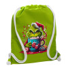 Backpack bag GYMBAG LIME GREEN, with pocket (40x48cm) & thick cords
