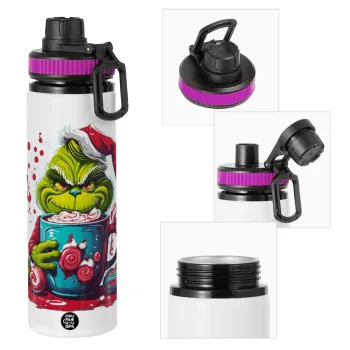 Giggling Grinchy Galore, Μεταλλικό παγούρι νερού με καπάκι ασφαλείας, αλουμινίου 850ml