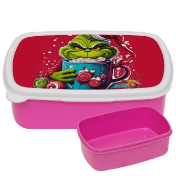 Giggling Grinchy Galore, ΡΟΖ παιδικό δοχείο φαγητού (lunchbox) πλαστικό (BPA-FREE) Lunch Βox M18 x Π13 x Υ6cm