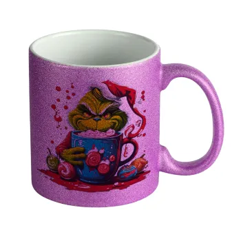 Giggling Grinchy Galore, Κούπα Μωβ Glitter που γυαλίζει, κεραμική, 330ml