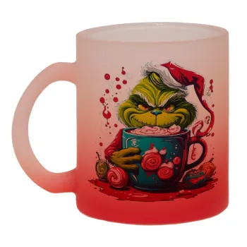 Giggling Grinchy Galore, Κούπα γυάλινη δίχρωμη με βάση το κόκκινο ματ, 330ml