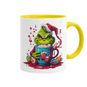 Giggling Grinchy Galore, Κούπα χρωματιστή κίτρινη, κεραμική, 330ml