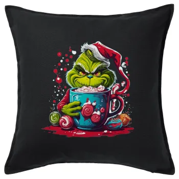 Giggling Grinchy Galore, Sofa cushion black 50x50cm includes filling