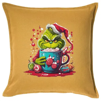 Giggling Grinchy Galore, Μαξιλάρι καναπέ Κίτρινο 100% βαμβάκι, περιέχεται το γέμισμα (50x50cm)