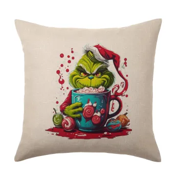 Giggling Grinchy Galore, Μαξιλάρι καναπέ ΛΙΝΟ 40x40cm περιέχεται το  γέμισμα