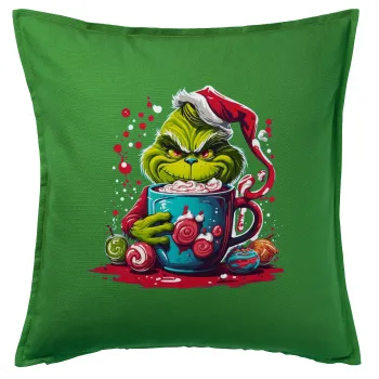 Giggling Grinchy Galore, Μαξιλάρι καναπέ Πράσινο 100% βαμβάκι, περιέχεται το γέμισμα (50x50cm)
