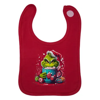 Giggling Grinchy Galore, Σαλιάρα με Σκρατς Κόκκινη 100% Organic Cotton (0-18 months)