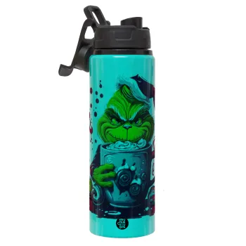 Giggling Grinchy Galore, Μεταλλικό παγούρι νερού με καπάκι ασφαλείας, αλουμινίου 850ml