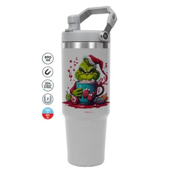 Giggling Grinchy Galore, ΓΚΡΙ χρώματος Θερμός Ανοξείδωτο 890ml (30oz) με χερούλι