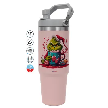 Giggling Grinchy Galore, ΡΟΖ χρώματος Θερμός Ανοξείδωτο 890ml (30oz) με χερούλι