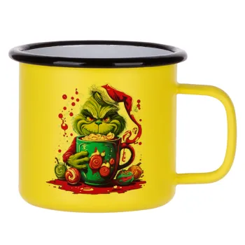 Giggling Grinchy Galore, Metallic enamel MATT Yellow cup 360ml