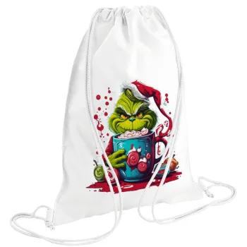 Giggling Grinchy Galore, Τσάντα πλάτης πουγκί GYMBAG λευκή (28x40cm)