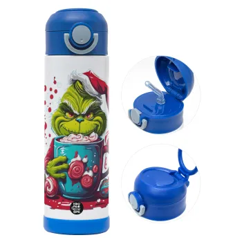 Giggling Grinchy Galore, Παιδικό παγούρι θερμό, ανοξείδωτο, με καλαμάκι ασφαλείας, ΜΠΛΕ (500ml)