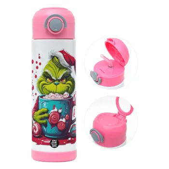 Giggling Grinchy Galore, Παιδικό παγούρι θερμό, ανοξείδωτο, με καλαμάκι ασφαλείας, ΡΟΖ (500ml)