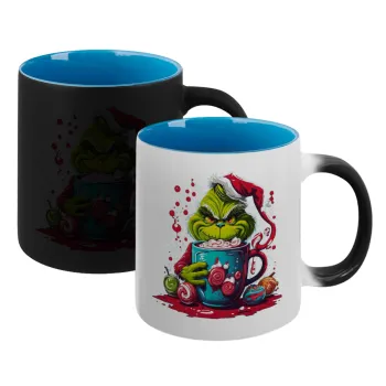 Giggling Grinchy Galore, Κούπα Μαγική εσωτερικό μπλε, κεραμική 330ml που αλλάζει χρώμα με το ζεστό ρόφημα